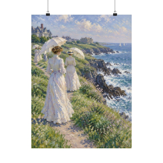 Newport RI wall art, Cliff Walk Parasols Painting Print