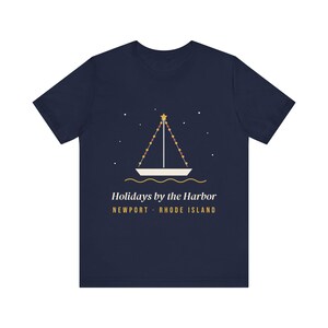 Holidays by the Harbor Newport T-Shirt, Christmas Sailboat Lights Tee, Rhode Island Holiday Gift, New England Christmas Shirt image 3