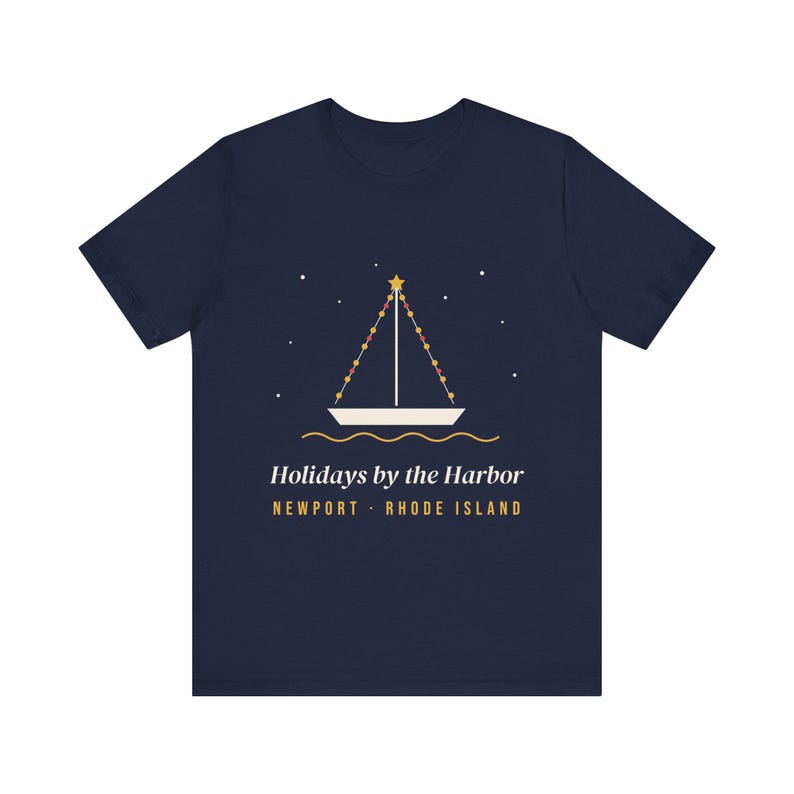 Holidays by the Harbor Newport T-Shirt, Christmas Sailboat Lights Tee, Rhode Island Holiday Gift, New England Christmas Shirt image 3