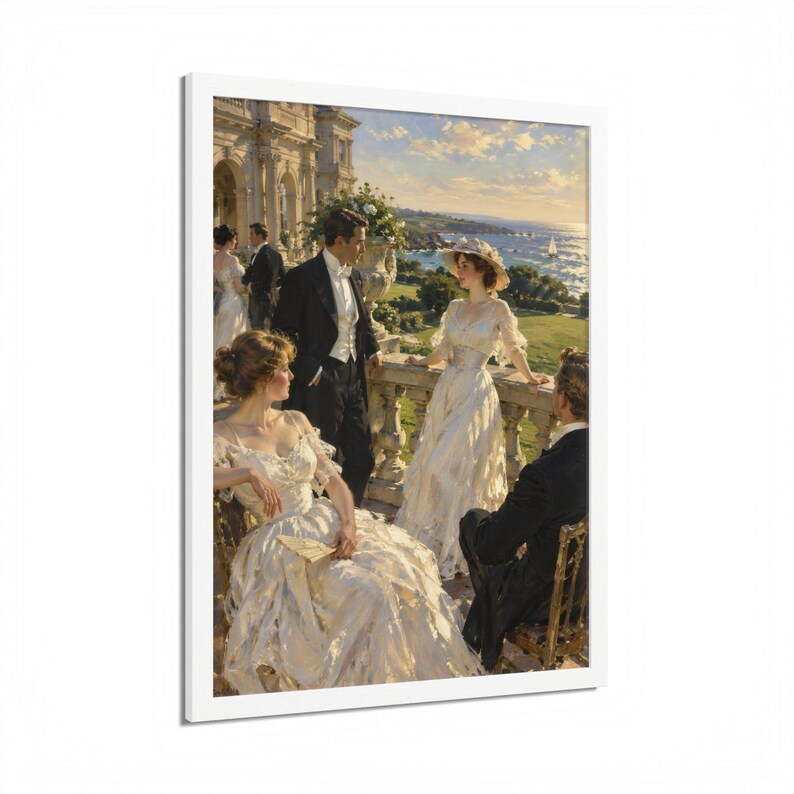 Framed Newport RI Wall Art, Gilded Age Mansion Terrace Painting, Framed Ocean View Art Print, Rhode Island Art, Ready to Hang image 14