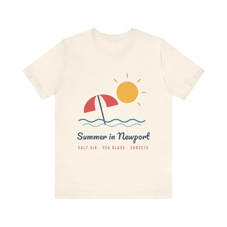 Summer in Newport T-Shirt, Beach Umbrella Sun Tee, Newport RI Vacation Souvenir, Rhode Island Beach Gift, Unisex Soft Cotton Tee image 3