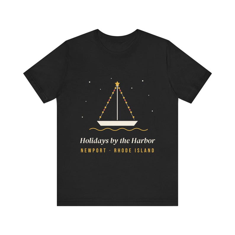 Holidays by the Harbor Newport T-Shirt, Christmas Sailboat Lights Tee, Rhode Island Holiday Gift, New England Christmas Shirt image 1