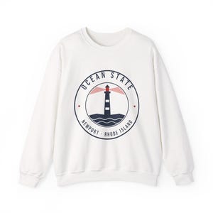 Newport Rhode Island Sweatshirt, Ocean State Lighthouse Crewneck, Nautical RI Souvenir Sweater, New England Gift image 1