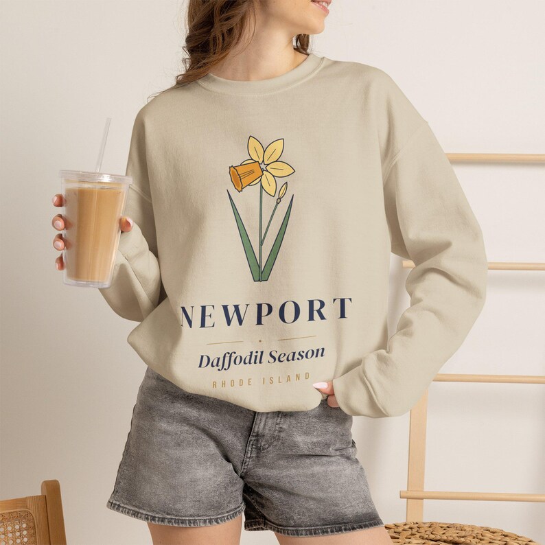 Newport Daffodil Sweatshirt, Daffodil Season Crewneck, Newport Rhode Island Spring Sweater, Floral Botanical Gift for Her image 4