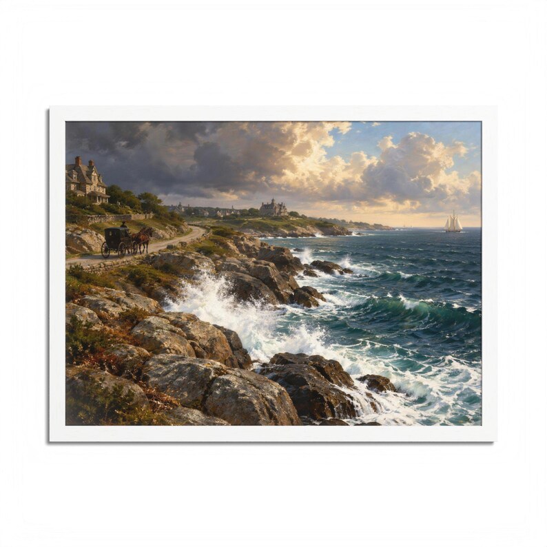 Framed Newport RI Wall Art, Ocean Drive Coastal Painting, Framed Seascape Art Print, Rhode Island Art, Ready to Hang zdjęcie 5