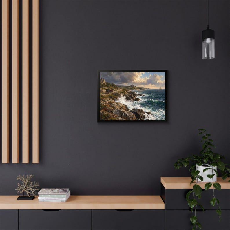 Framed Newport RI Wall Art, Ocean Drive Coastal Painting, Framed Seascape Art Print, Rhode Island Art, Ready to Hang zdjęcie 12