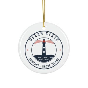 Rhode Island Christmas Ornament, Ocean State Lighthouse Ornament, Newport RI Nautical Gift, Coastal Ceramic Tree Ornament image 1