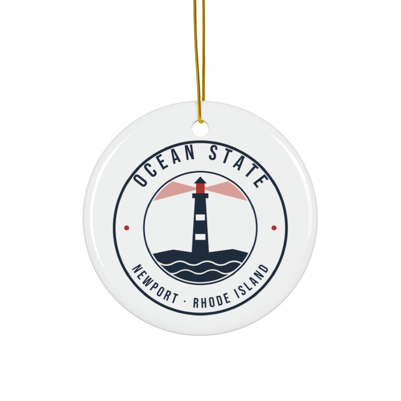 Rhode Island Christmas Ornament, Ocean State Lighthouse Ornament, Newport RI Nautical Gift, Coastal Ceramic Tree Ornament image 1