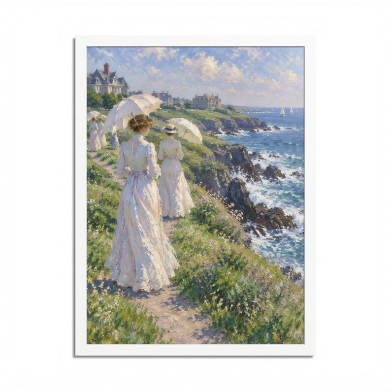 Framed Newport RI Wall Art, Cliff Walk Painting, Framed Impressionist Coastal Art Print, Rhode Island Art, Ready to Hang Gift image 13