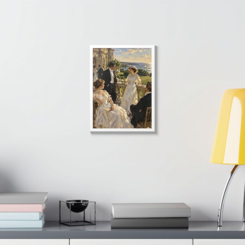 Framed Newport RI Wall Art, Gilded Age Mansion Terrace Painting, Framed Ocean View Art Print, Rhode Island Art, Ready to Hang image 15