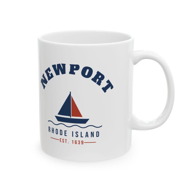 Newport Rhode Island Mug, Est. 1639 Sailboat Coffee Mug, Nautical Newport RI Souvenir, New England Gift, Sailing Mug 11oz image 1