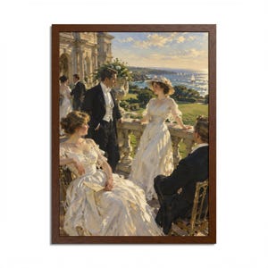 Framed Newport RI Wall Art, Gilded Age Mansion Terrace Painting, Framed Ocean View Art Print, Rhode Island Art, Ready to Hang image 9
