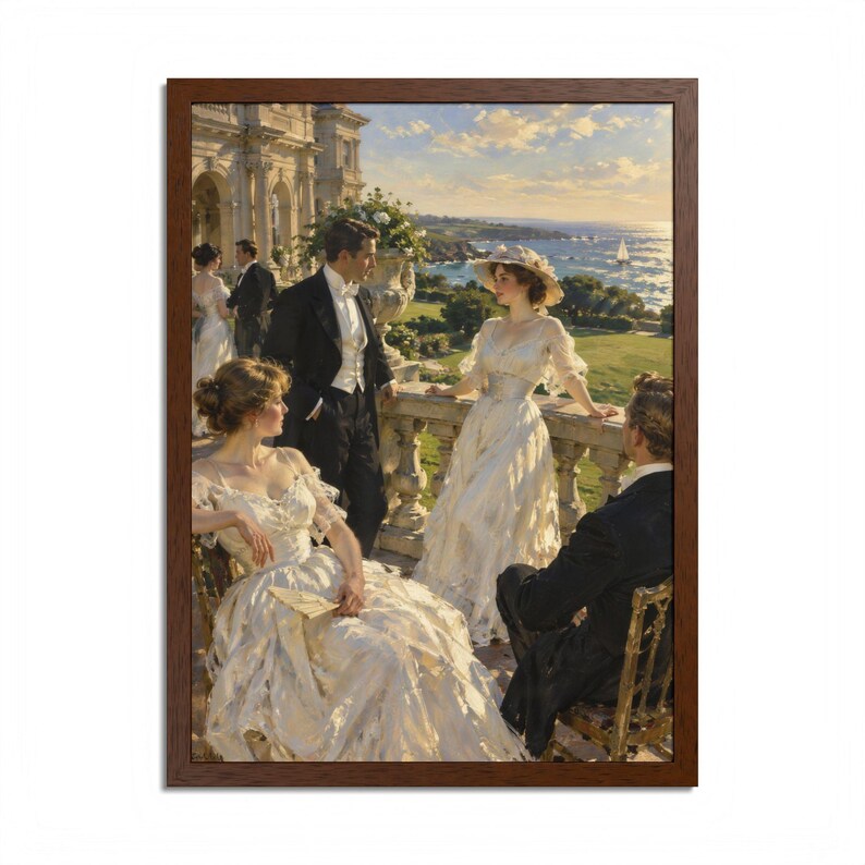 Framed Newport RI Wall Art, Gilded Age Mansion Terrace Painting, Framed Ocean View Art Print, Rhode Island Art, Ready to Hang image 9