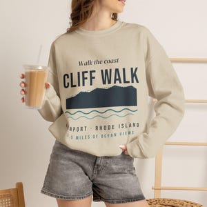 Cliff Walk Newport RI Sweatshirt, Coastal Hiking Crewneck, Rhode Island Ocean Sweater, Newport Souvenir, New England Gift image 4