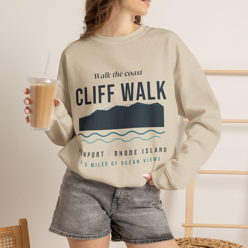Cliff Walk Newport RI Sweatshirt, Coastal Hiking Crewneck, Rhode Island Ocean Sweater, Newport Souvenir, New England Gift image 4