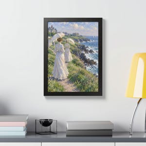 Framed Newport RI Wall Art, Cliff Walk Painting, Framed Impressionist Coastal Art Print, Rhode Island Art, Ready to Hang Gift image 7