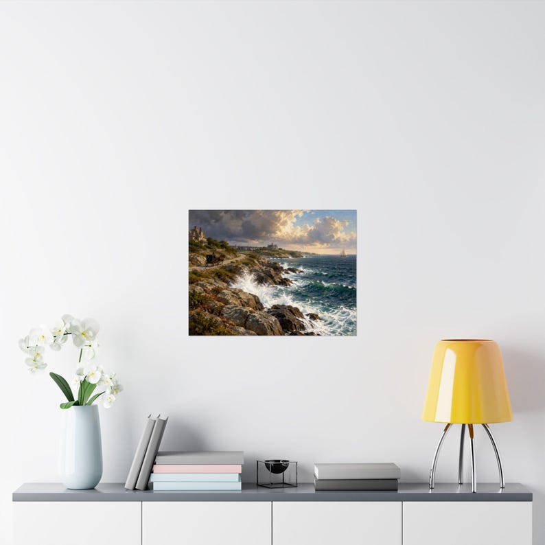 Newport RI Wall Art, Ocean Drive Coastal Painting Print, Horse Carriage Seascape Poster, Rhode Island Art Print, New England Gift image 8