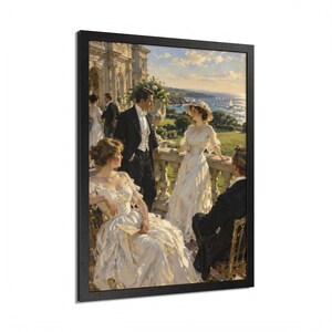 Framed Newport RI Wall Art, Gilded Age Mansion Terrace Painting, Framed Ocean View Art Print, Rhode Island Art, Ready to Hang image 18