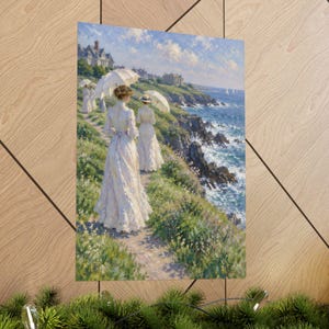 Newport RI Wall Art, Cliff Walk Painting Print, Victorian Ladies with Parasols Poster, Rhode Island Coastal Art, Impressionist Gift image 5