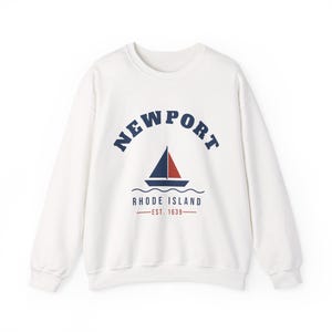 Newport Rhode Island Sweatshirt, Est. 1639 Sailboat Crewneck, Nautical Newport RI Sweater, Rhode Island Souvenir, New England Gift image 1