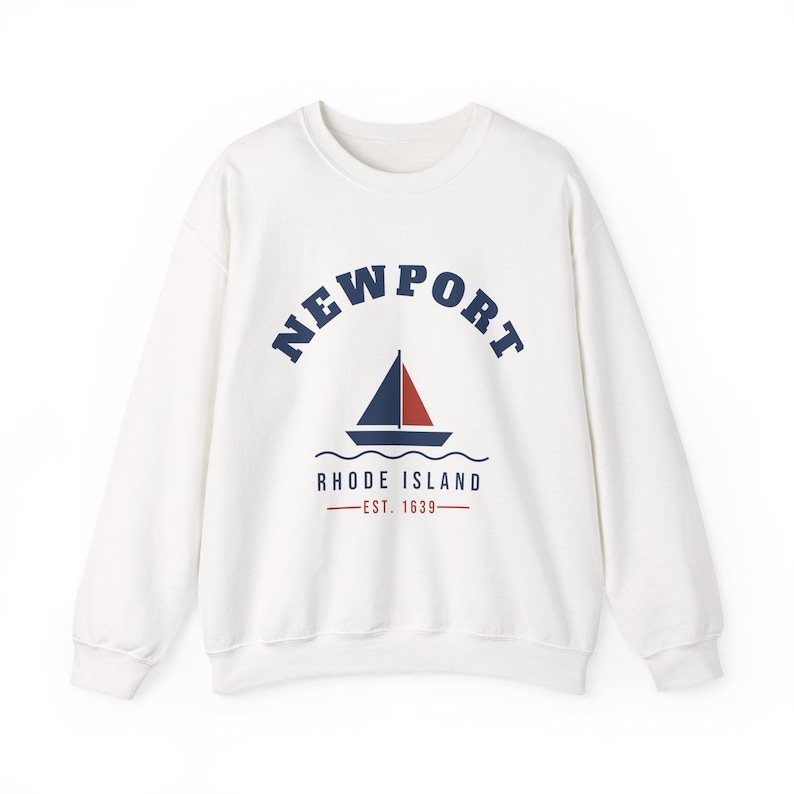Newport Rhode Island Sweatshirt, Est. 1639 Sailboat Crewneck, Nautical Newport RI Sweater, Rhode Island Souvenir, New England Gift image 1