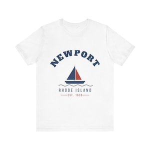 Newport Rhode Island T-Shirt, Est. 1639 Sailboat Tee, Newport RI Souvenir, Nautical New England Gift, Unisex Soft Cotton Tee image 1