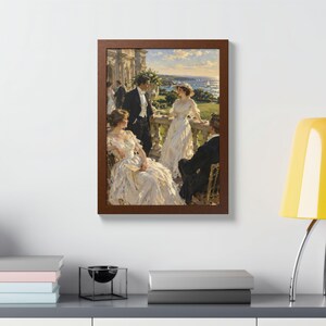Framed Newport RI Wall Art, Gilded Age Mansion Terrace Painting, Framed Ocean View Art Print, Rhode Island Art, Ready to Hang image 3