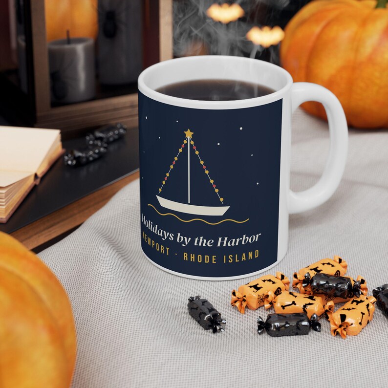 Holidays by the Harbor Newport Mug, Christmas Sailboat Coffee Mug, Rhode Island Holiday Gift, Nautical Christmas Mug 11oz image 5