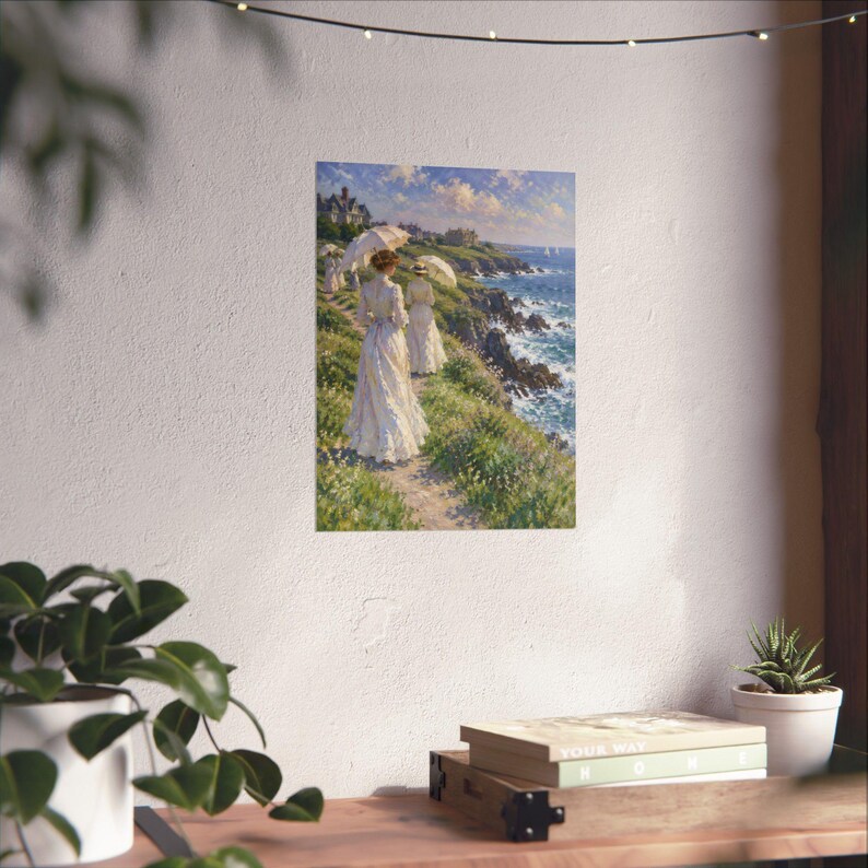 Newport RI Wall Art, Cliff Walk Painting Print, Victorian Ladies with Parasols Poster, Rhode Island Coastal Art, Impressionist Gift image 14