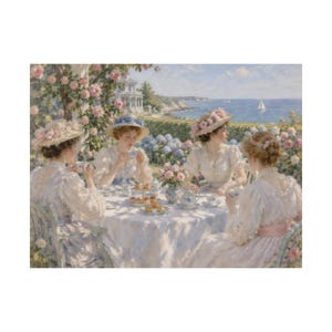 Newport RI Wall Art, Seaside Garden Tea Party Painting Print, Victorian Ladies Rose Garden Poster, Rhode Island Art, Gift for Her image 10
