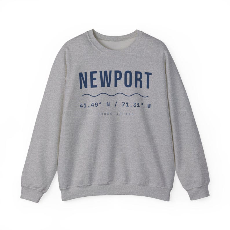 Newport RI Coordinates Sweatshirt, Minimalist Rhode Island Crewneck, 41.49 N 71.31 W, Newport Souvenir Sweater, New England Gift image 3