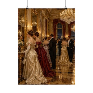 Newport RI Wall Art, Gilded Age Ballroom Painting Print, Victorian Ballroom Poster, Rhode Island Art Print, Vintage Style Gift image 1