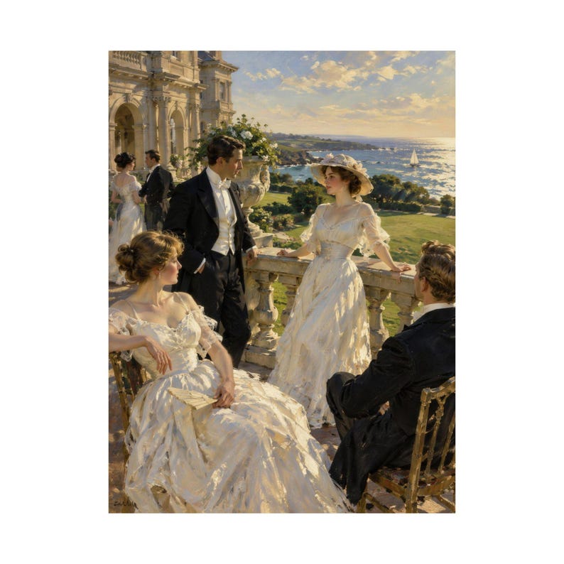 Décoration murale de Newport (Rhode Island), reproduction d'une peinture de terrasse de manoir de l'âge d'or, affiche portrait de la Ocean View Society, art de Rhode Island, cadeau vintage image 2
