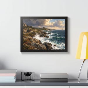 Framed Newport RI Wall Art, Ocean Drive Coastal Painting, Framed Seascape Art Print, Rhode Island Art, Ready to Hang zdjęcie 3
