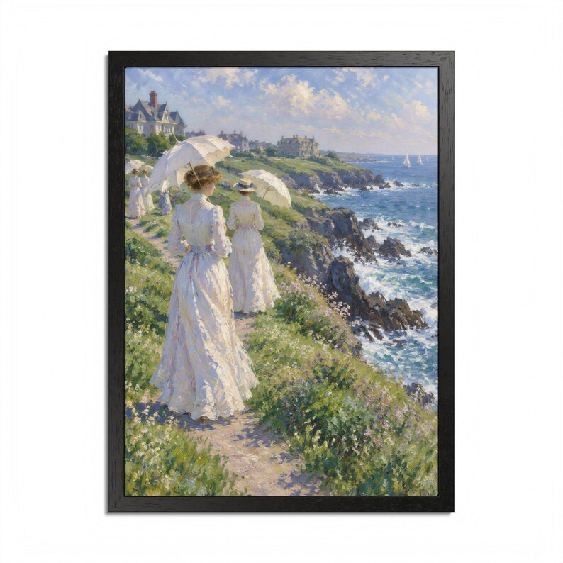 Framed Newport RI Wall Art, Cliff Walk Painting, Framed Impressionist Coastal Art Print, Rhode Island Art, Ready to Hang Gift image 17