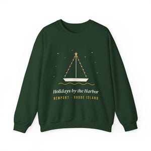 Newport RI Sweatshirt, Holidays by the Harbor Christmas Crewneck, Rhode Island Christmas Sweater, Nautical Sailboat Lights Gift image 3