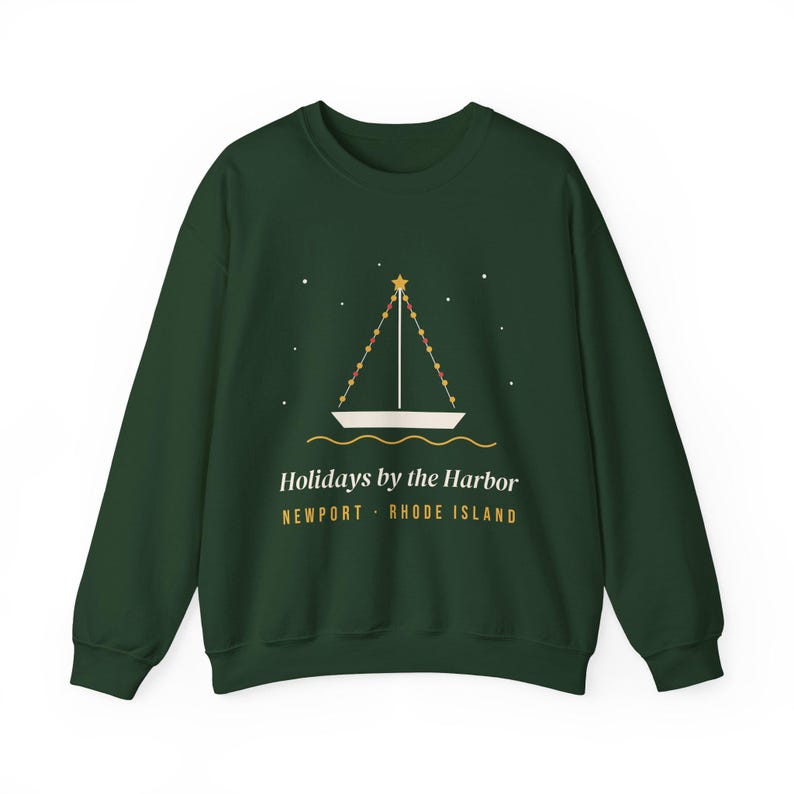 Newport RI Sweatshirt, Holidays by the Harbor Christmas Crewneck, Rhode Island Christmas Sweater, Nautical Sailboat Lights Gift image 3