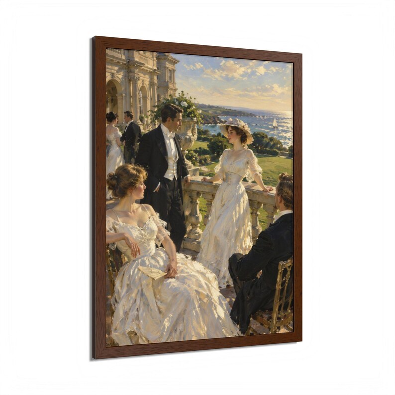 Framed Newport RI Wall Art, Gilded Age Mansion Terrace Painting, Framed Ocean View Art Print, Rhode Island Art, Ready to Hang image 10