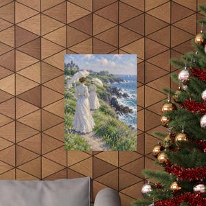 Newport RI Wall Art, Cliff Walk Painting Print, Victorian Ladies with Parasols Poster, Rhode Island Coastal Art, Impressionist Gift image 4