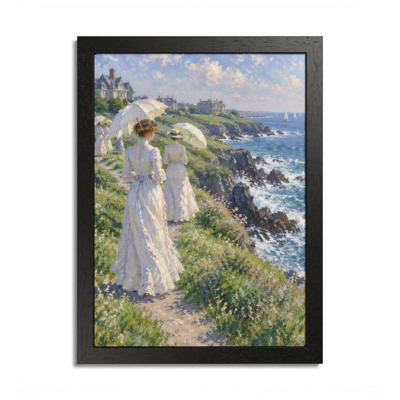 Framed Newport RI Wall Art, Cliff Walk Painting, Framed Impressionist Coastal Art Print, Rhode Island Art, Ready to Hang Gift image 5