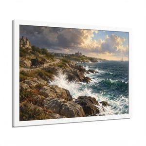 Framed Newport RI Wall Art, Ocean Drive Coastal Painting, Framed Seascape Art Print, Rhode Island Art, Ready to Hang zdjęcie 6