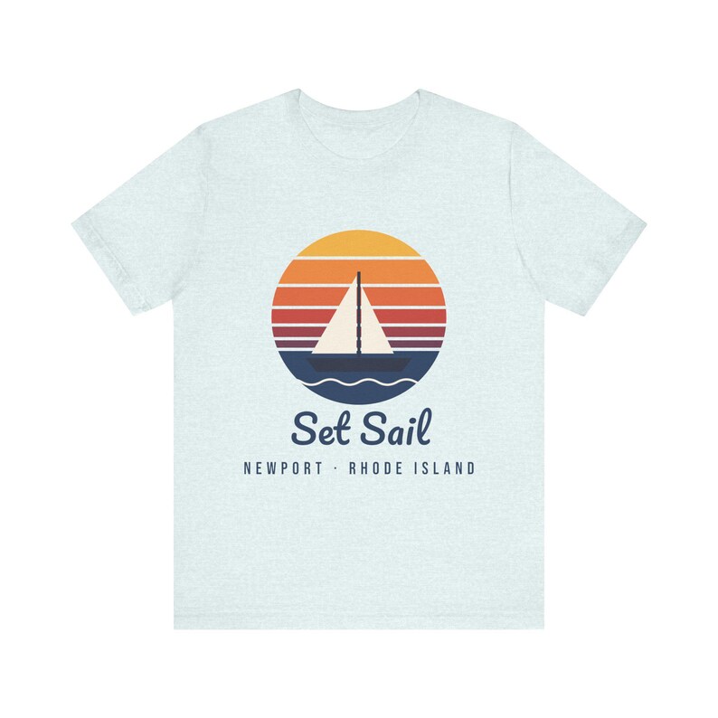 Set Sail Newport RI T-Shirt, Retro Sunset Sailboat Tee, Rhode Island Souvenir, Nautical Gift for Sailors, Unisex Soft Cotton Tee image 4