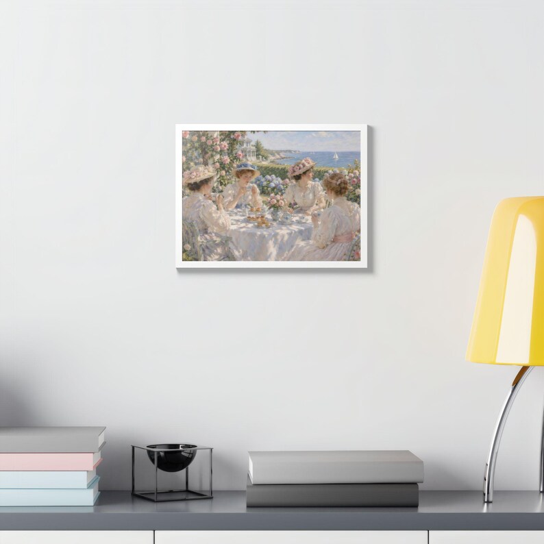 Framed Newport RI Wall Art, Seaside Garden Tea Party Painting, Framed Impressionist Art Print, Rhode Island Art, Ready to Hang image 7