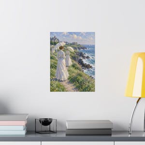 Newport RI Wall Art, Cliff Walk Painting Print, Victorian Ladies with Parasols Poster, Rhode Island Coastal Art, Impressionist Gift image 16