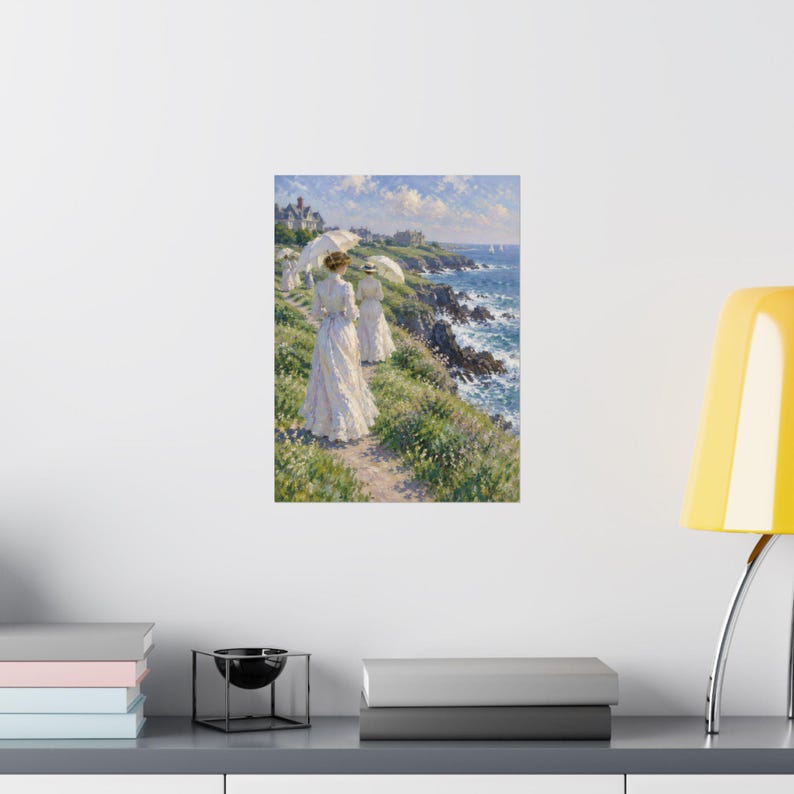 Newport RI Wall Art, Cliff Walk Painting Print, Victorian Ladies with Parasols Poster, Rhode Island Coastal Art, Impressionist Gift image 16