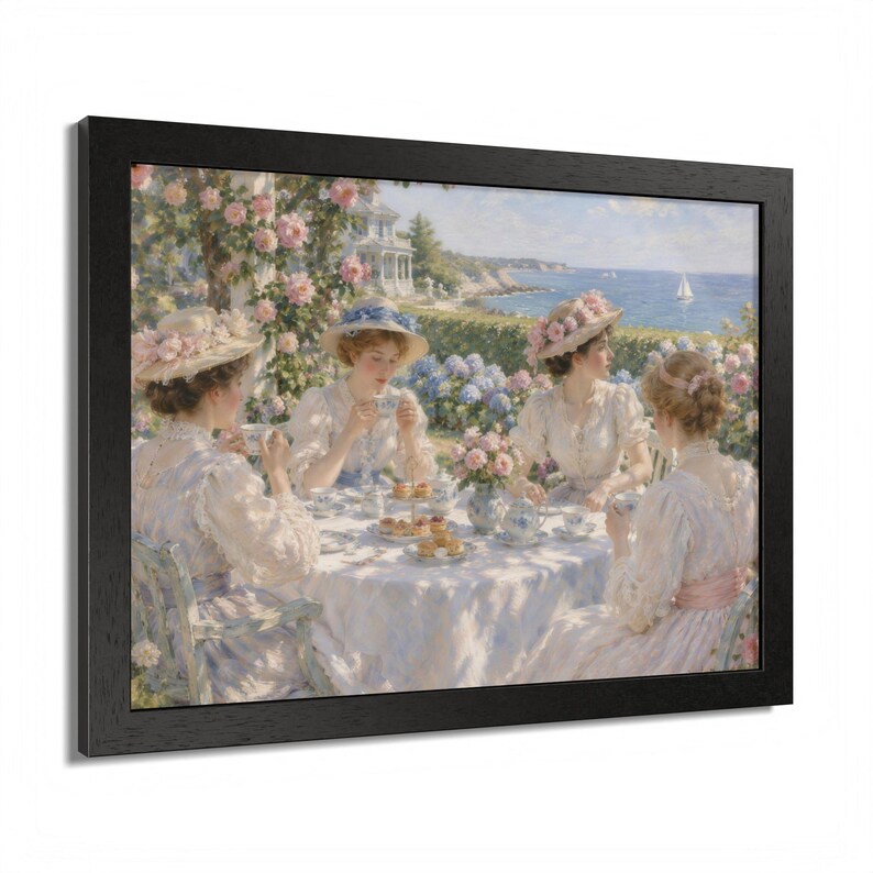 Framed Newport RI Wall Art, Seaside Garden Tea Party Painting, Framed Impressionist Art Print, Rhode Island Art, Ready to Hang image 2