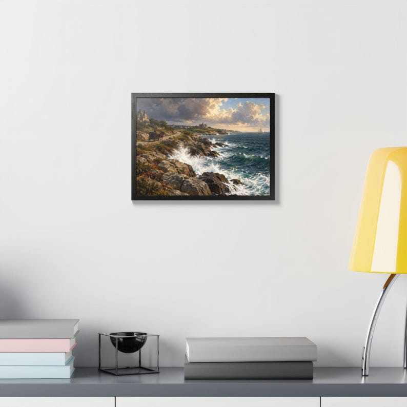 Framed Newport RI Wall Art, Ocean Drive Coastal Painting, Framed Seascape Art Print, Rhode Island Art, Ready to Hang zdjęcie 11