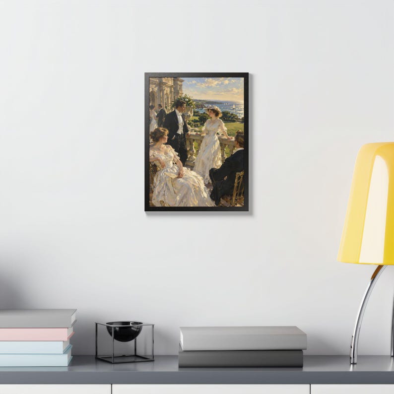 Framed Newport RI Wall Art, Gilded Age Mansion Terrace Painting, Framed Ocean View Art Print, Rhode Island Art, Ready to Hang image 19
