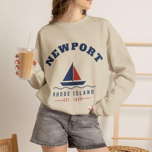 Newport Rhode Island Sweatshirt, Est. 1639 Sailboat Crewneck, Nautical Newport RI Sweater, Rhode Island Souvenir, New England Gift image 4