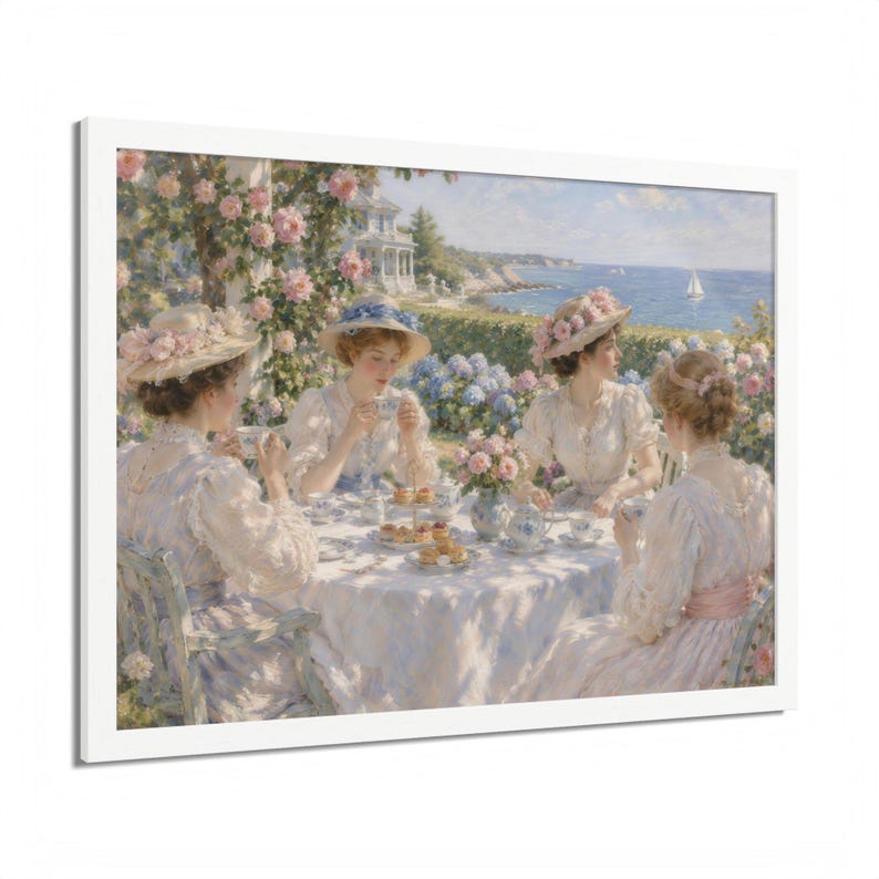 Framed Newport RI Wall Art, Seaside Garden Tea Party Painting, Framed Impressionist Art Print, Rhode Island Art, Ready to Hang image 6
